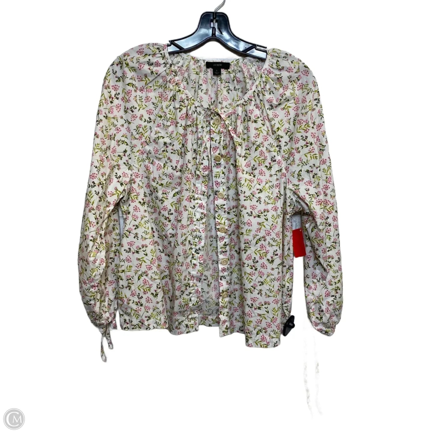 Top Long Sleeve By J. Crew In Pink & White, Size: L