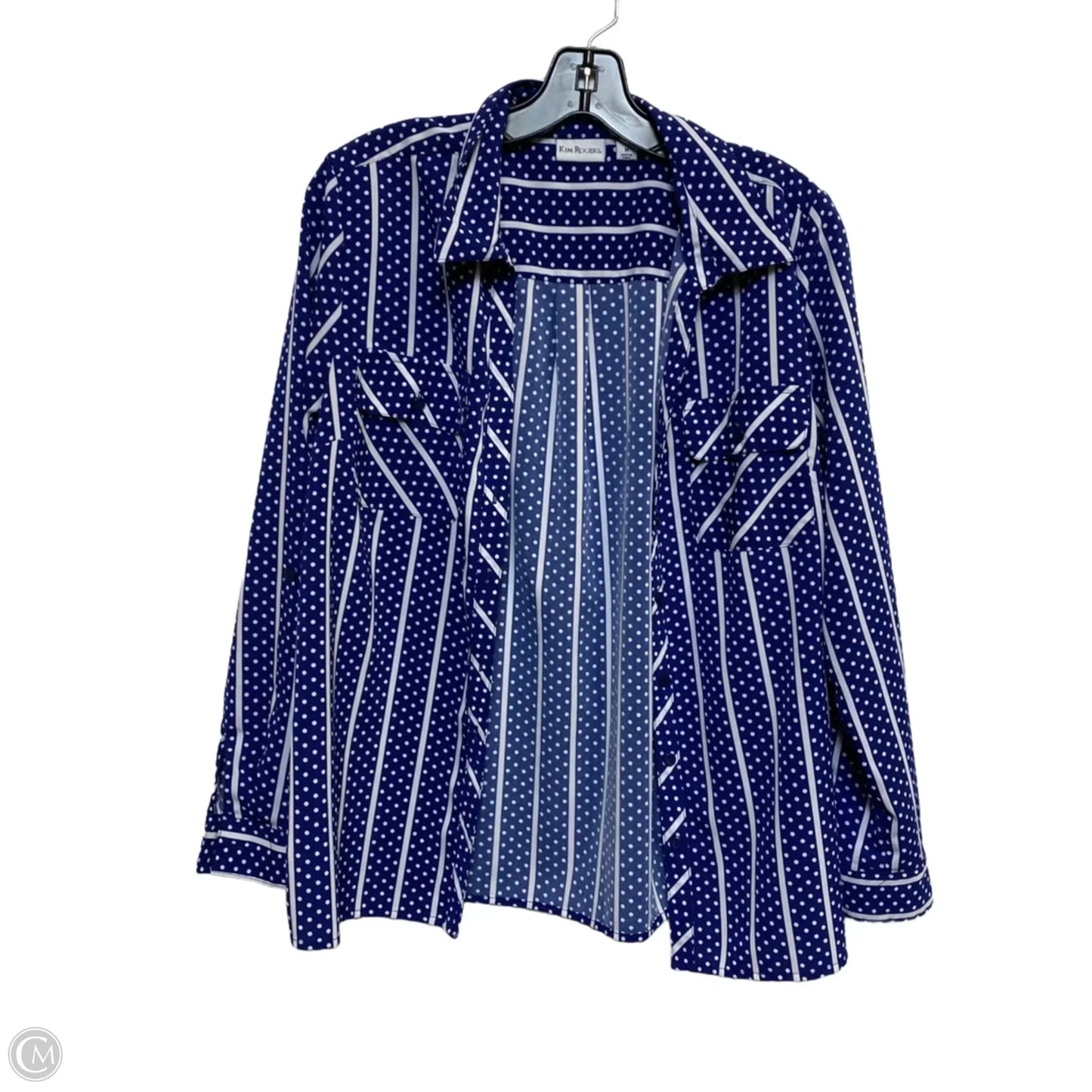 Top Long Sleeve By Kim Rogers In Blue & White, Size: M