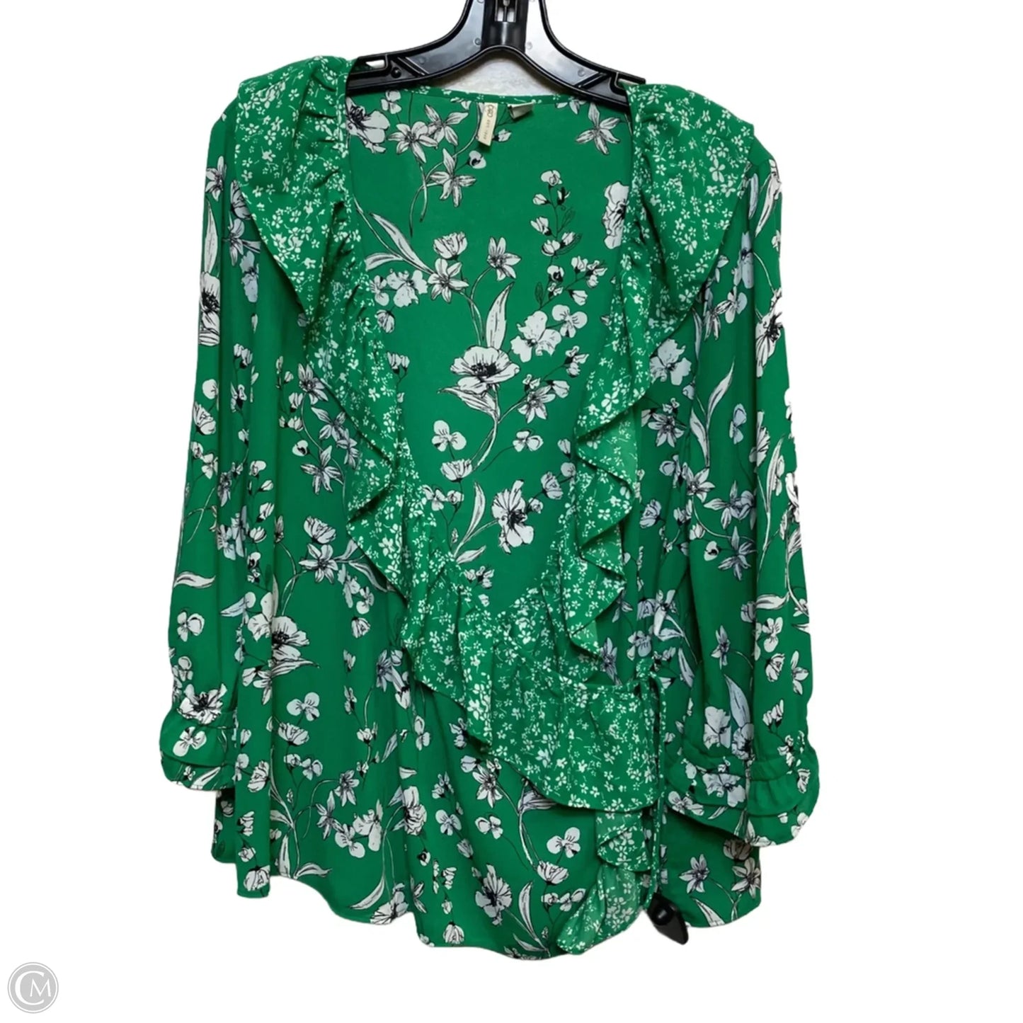Top 3/4 Sleeve By Cato In Green & White, Size: Xl