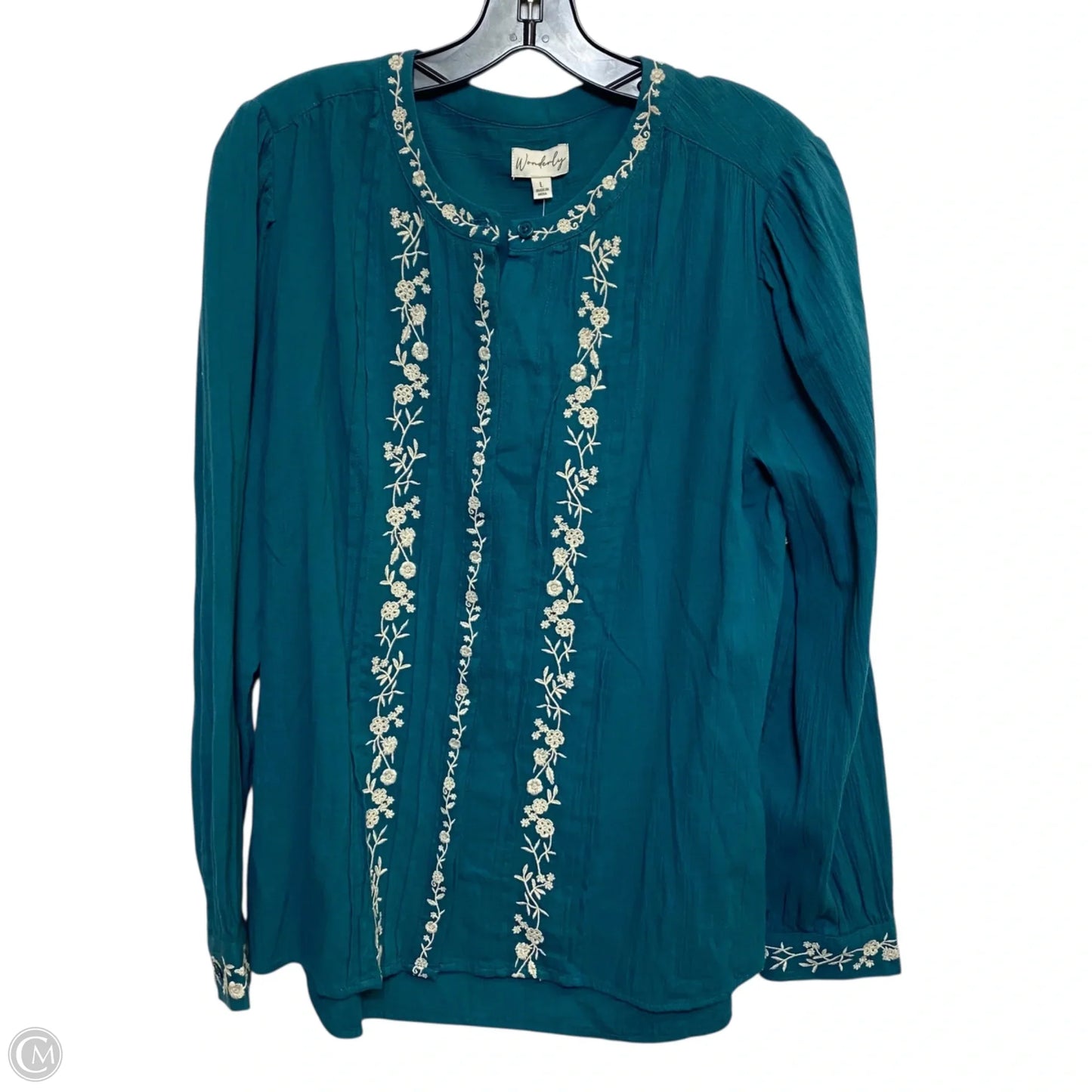 Top Long Sleeve By Wonderly In Green, Size: L