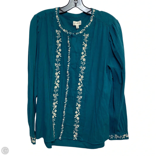 Top Long Sleeve By Wonderly In Green, Size: L