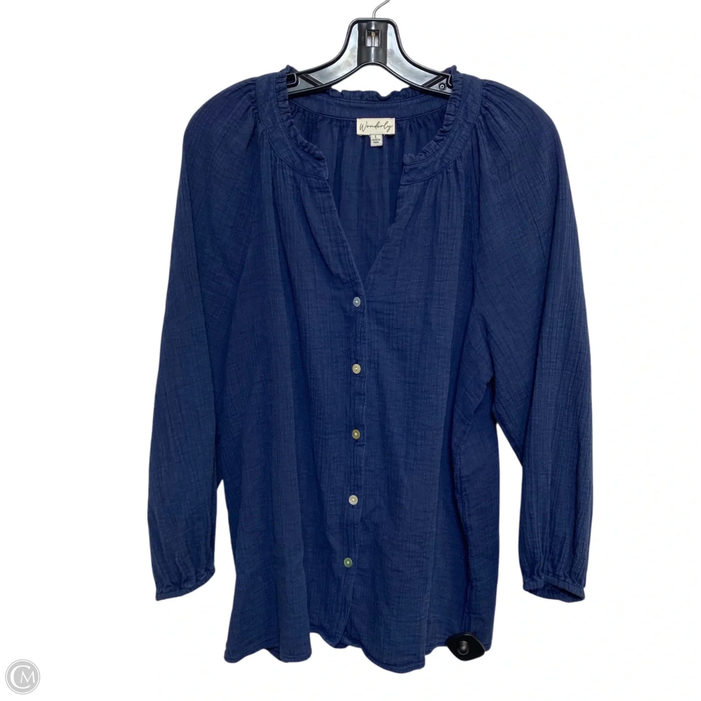 Top Long Sleeve By Wonderly In Blue, Size: L