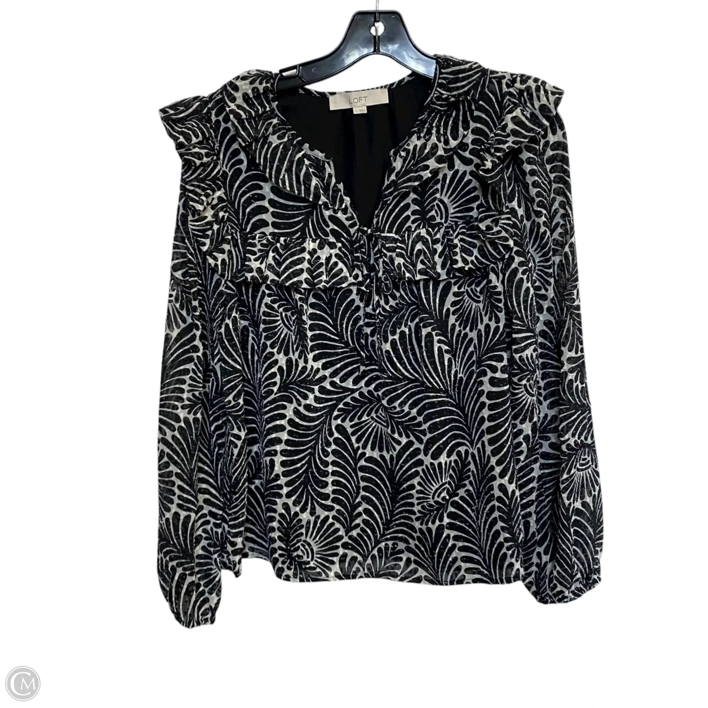 Top Long Sleeve By Loft In Black & Cream, Size: S