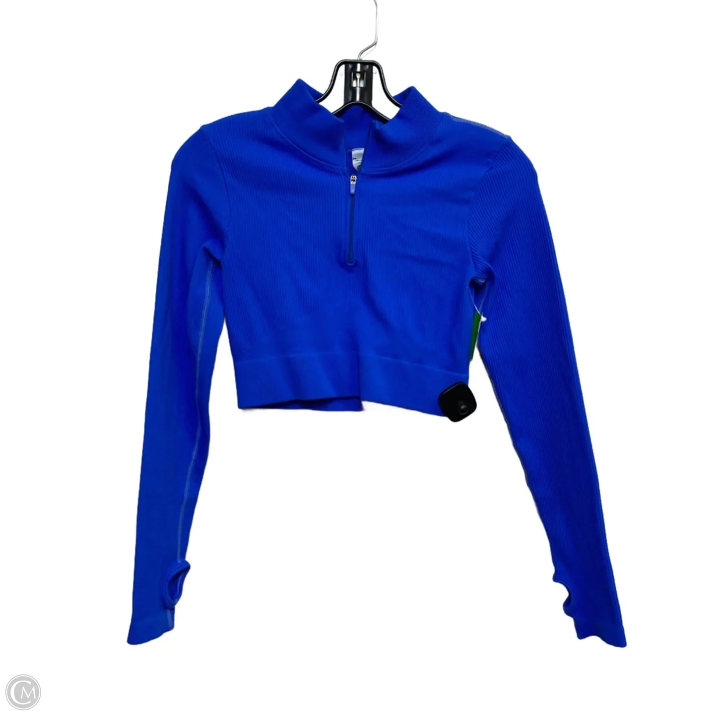Athletic Top Long Sleeve Collar By Mooslover In Blue, Size: M
