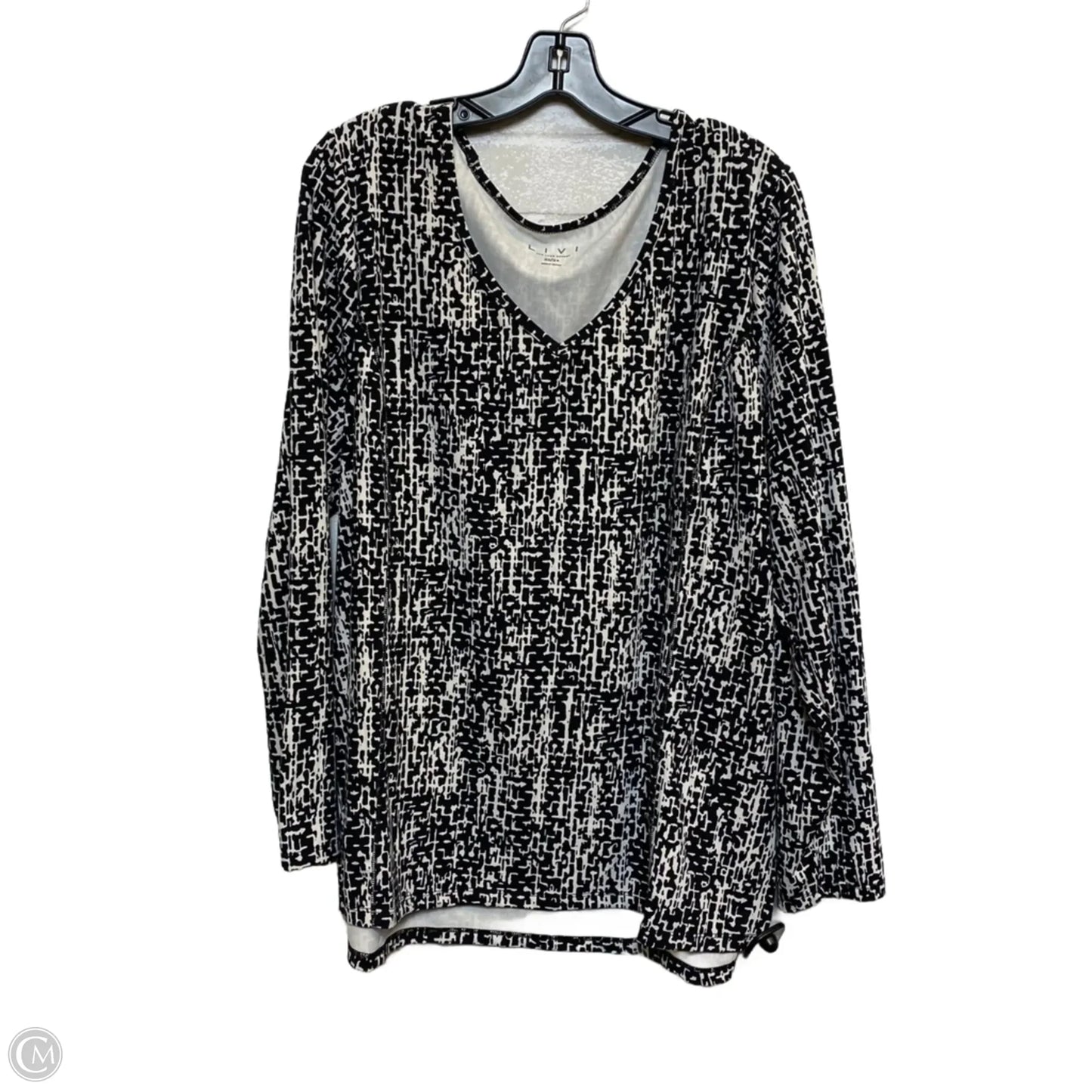 Athletic Top Long Sleeve Crewneck By Livi Active In Black & White, Size: 3x