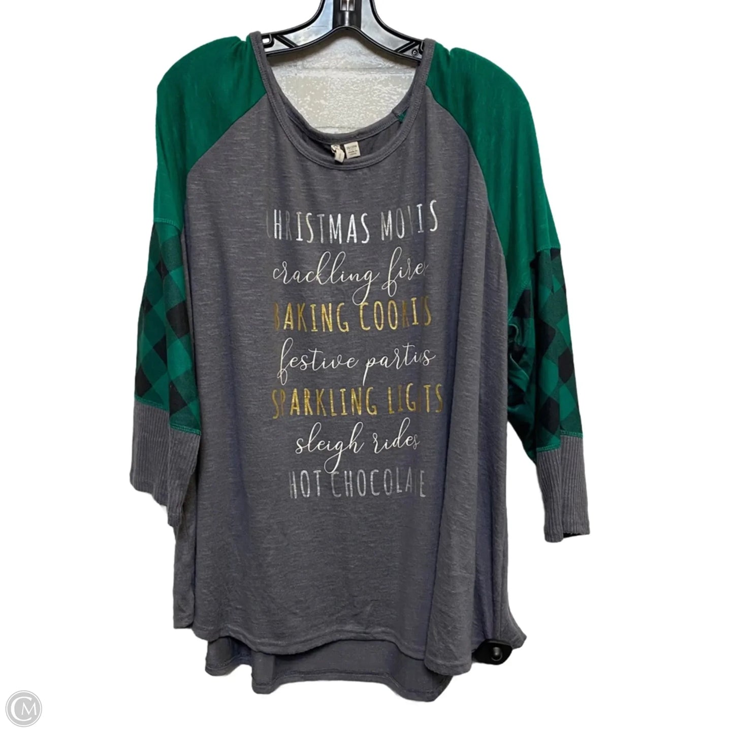 Top 3/4 Sleeve By Cato In Green & Grey, Size: 4x