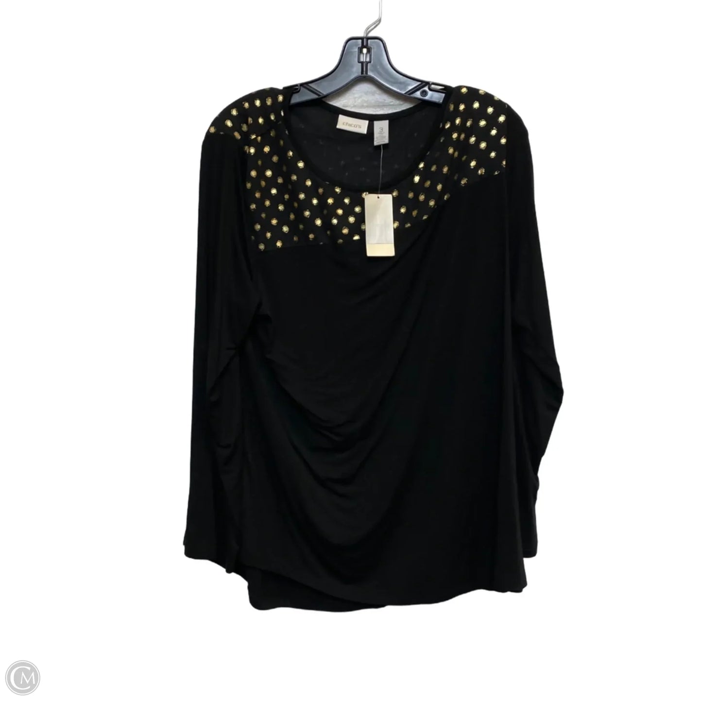 Top Long Sleeve By Chicos In Black & Gold, Size: Xl