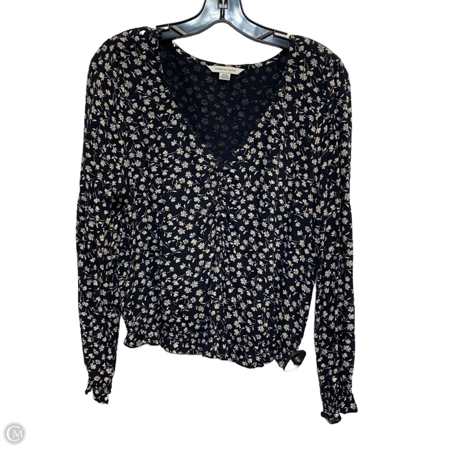 Top Long Sleeve By American Eagle In Black & Cream, Size: M