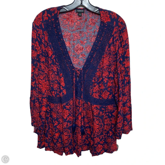 Top Long Sleeve By Torrid In Blue & Red, Size: 1x