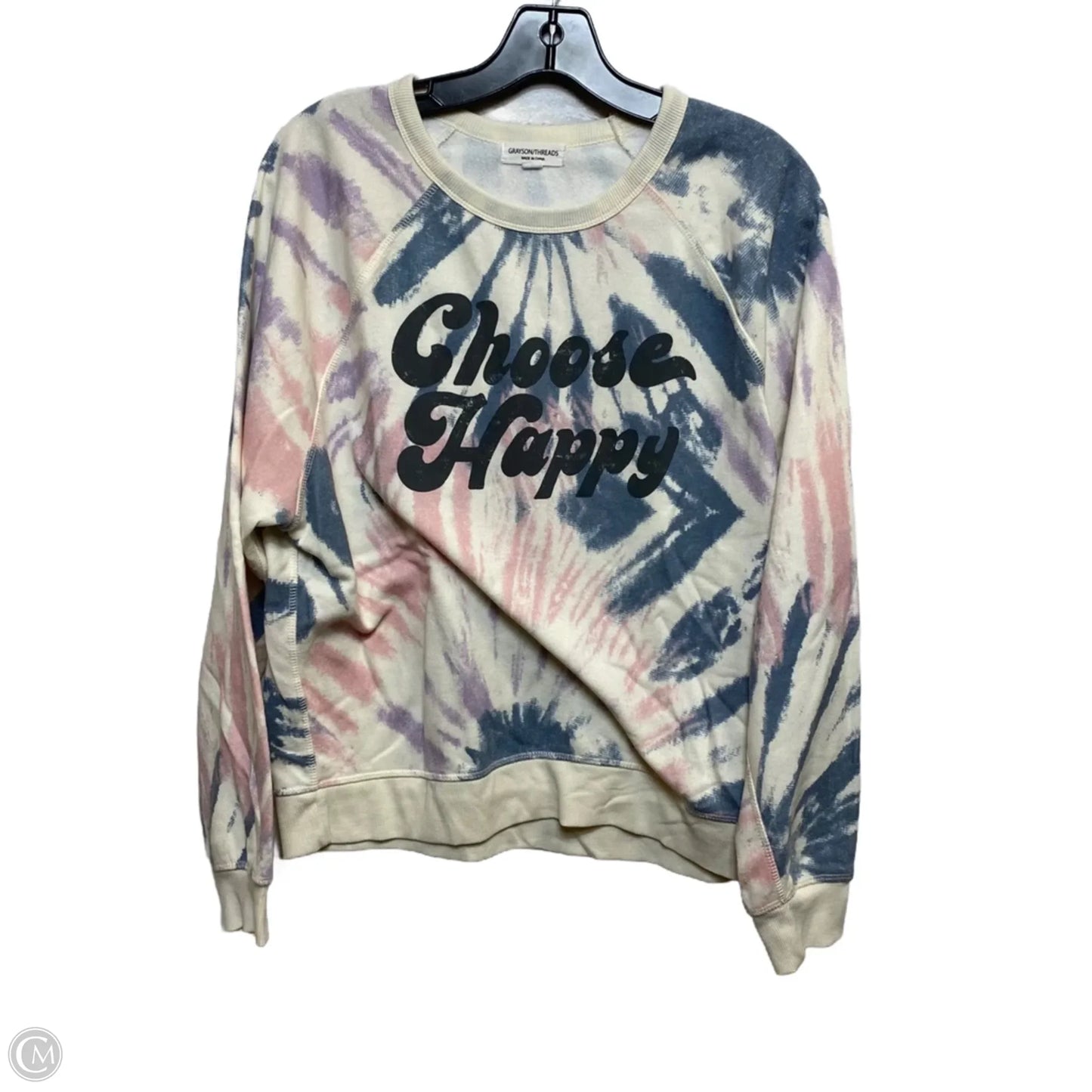 Top Long Sleeve By Grayson Threads In Blue & Cream, Size: M