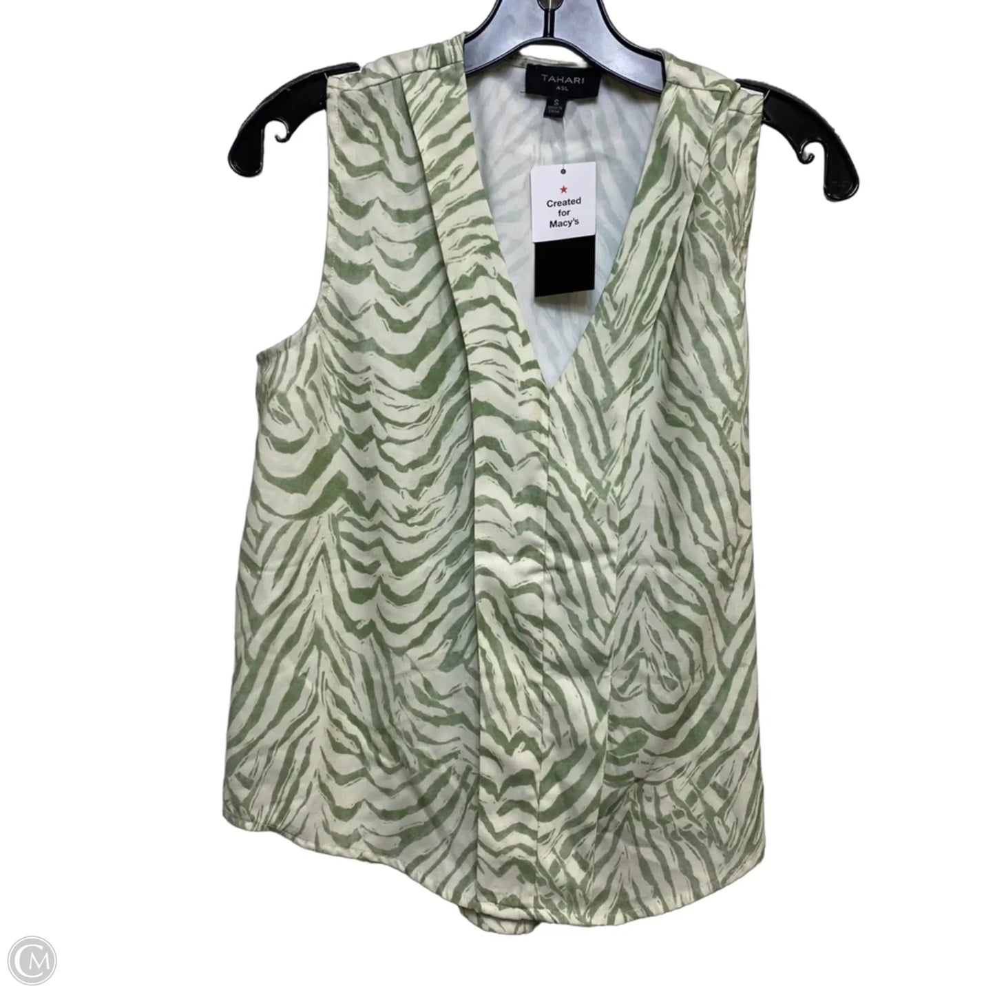 Top Sleeveless By Tahari By Arthur Levine In Cream & Green, Size: S