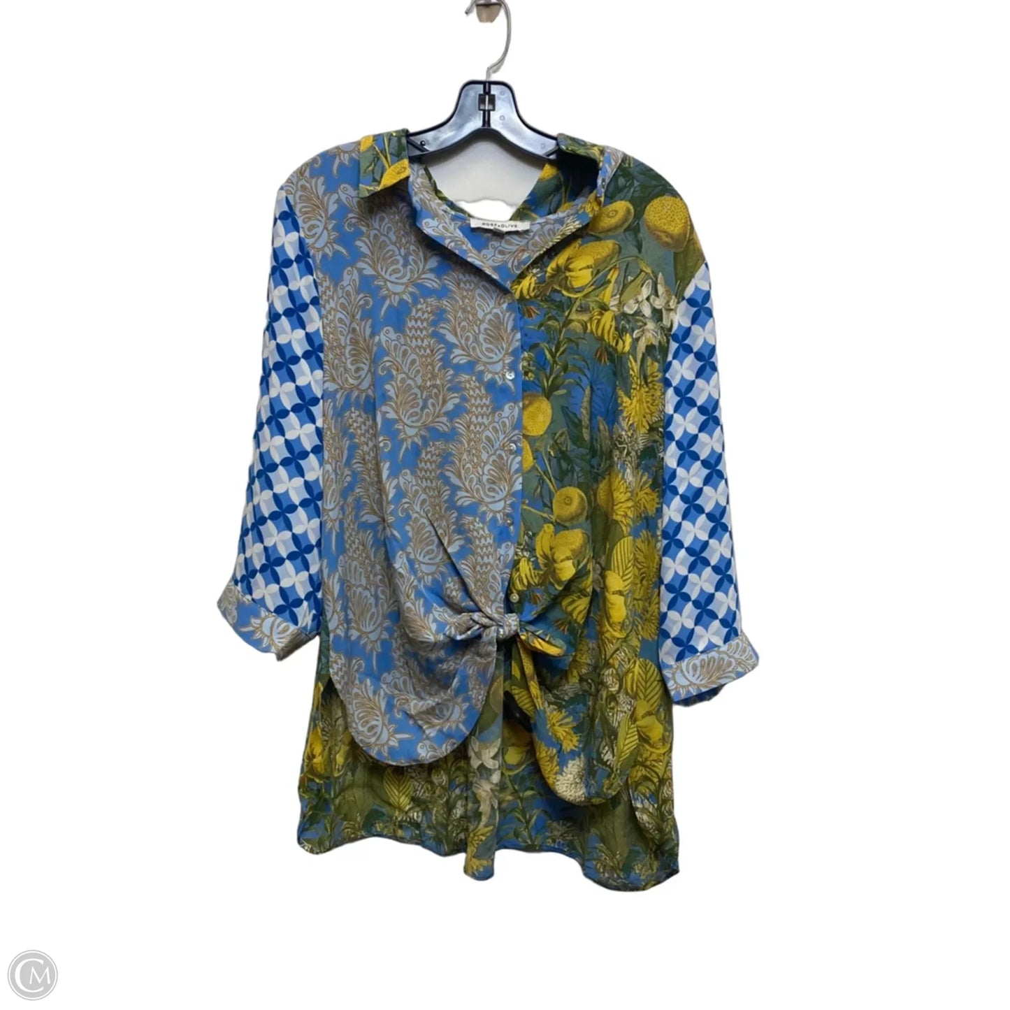 Blouse Short Sleeve By Rose And Olive In Blue & Yellow, Size: 1x