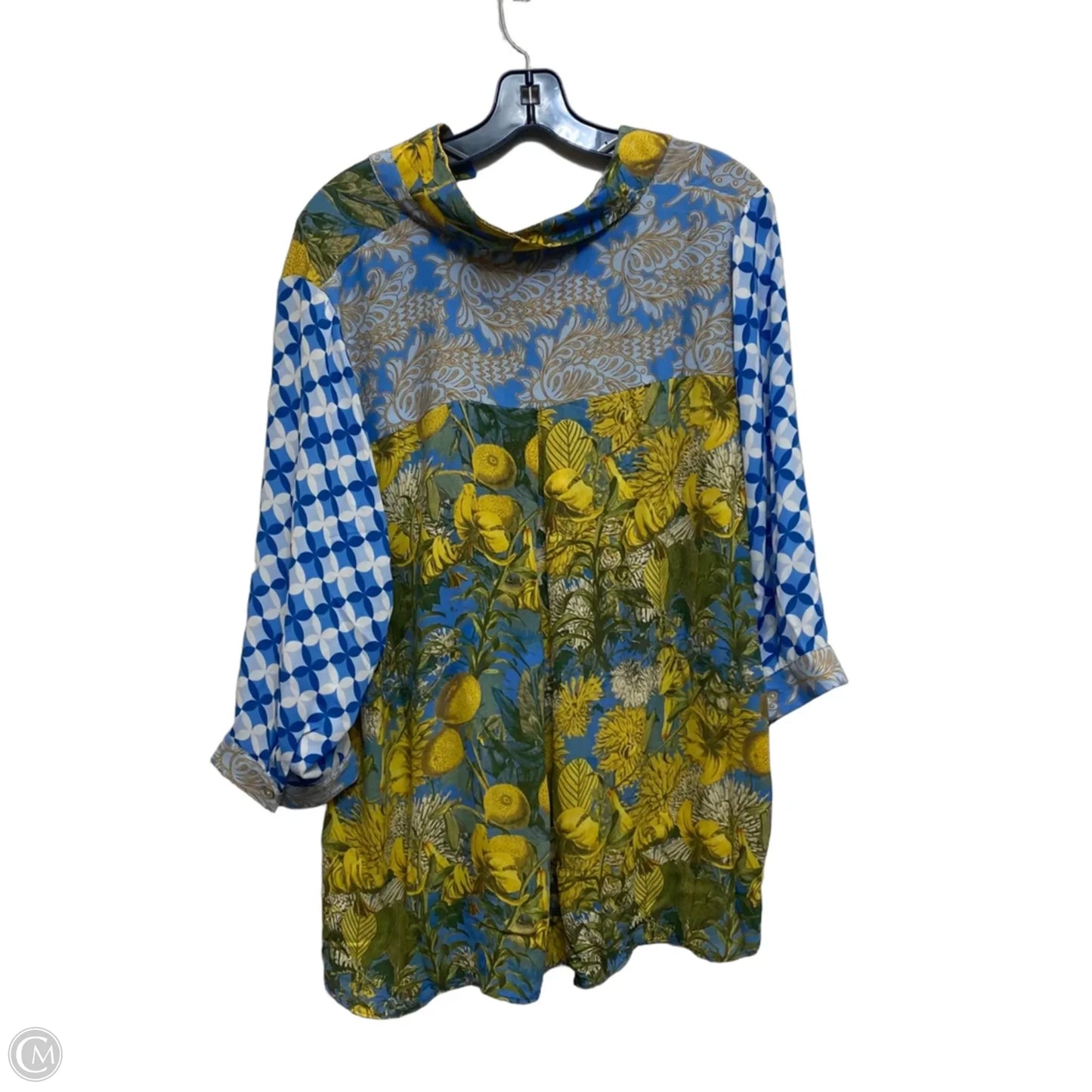Blouse Short Sleeve By Rose And Olive In Blue & Yellow, Size: 1x
