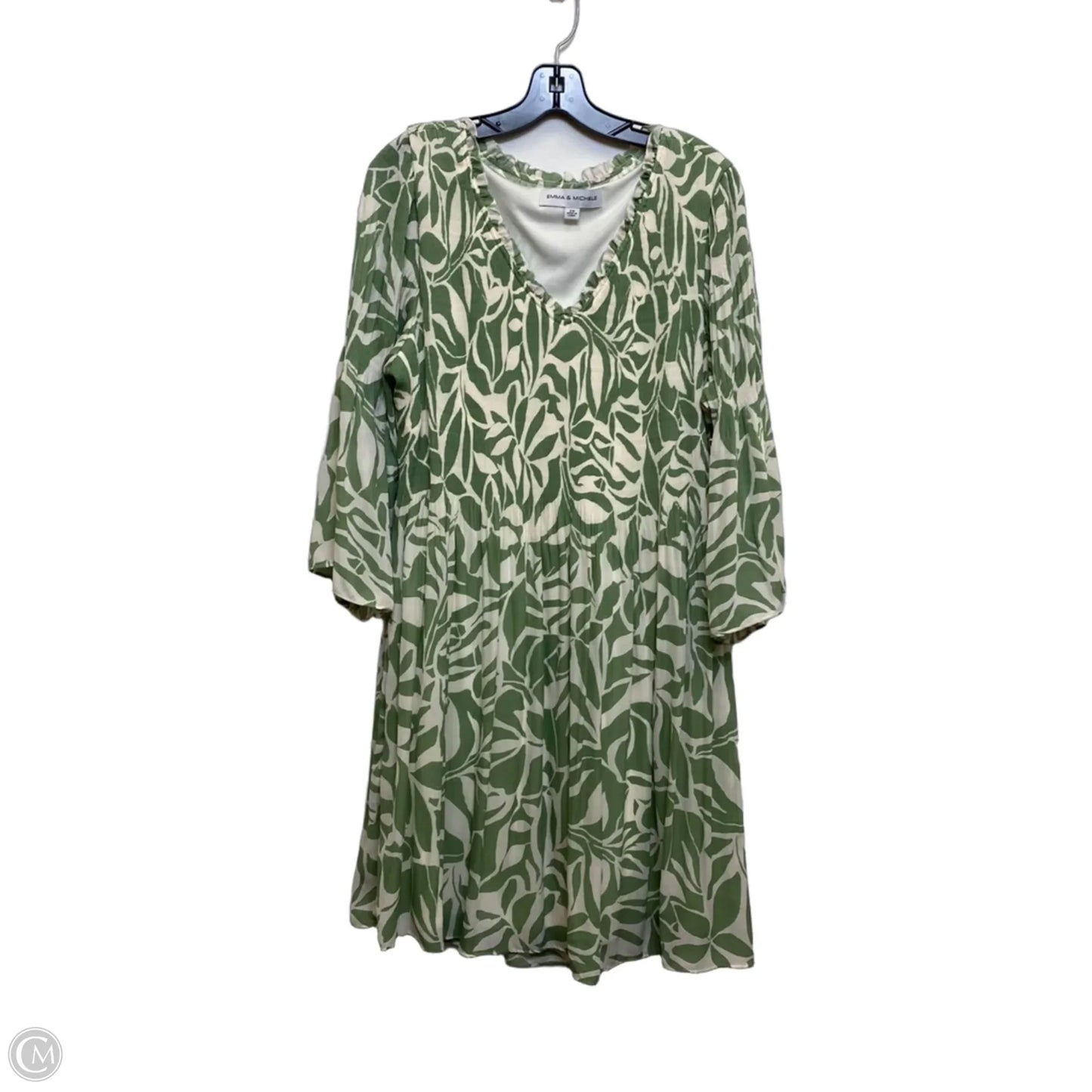 Dress Casual Short By Emma And Michele In Cream & Green, Size: 2x