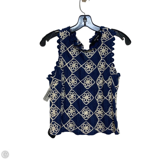 Top Sleeveless By Solitaire In Blue & Cream, Size: M