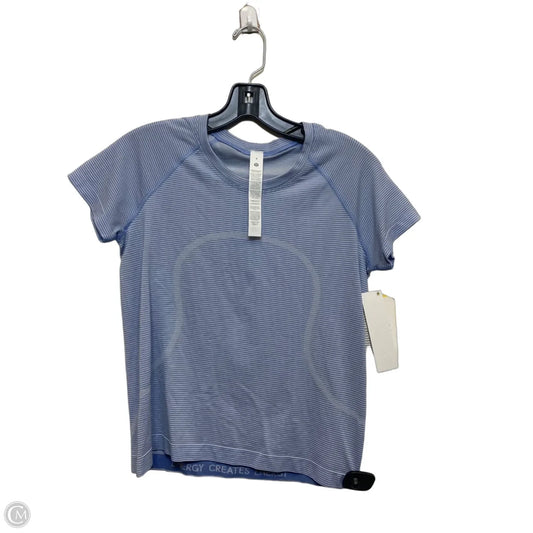 Athletic Top Short Sleeve Designer By Lululemon In Blue & White, Size: M