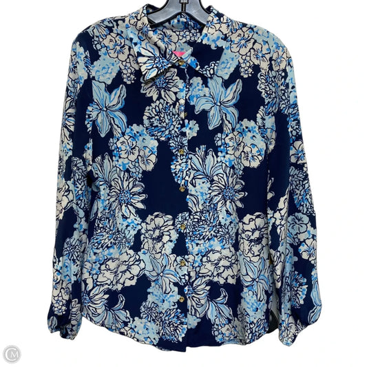 Blouse Designer By Lilly Pulitzer In Blue & White, Size: M