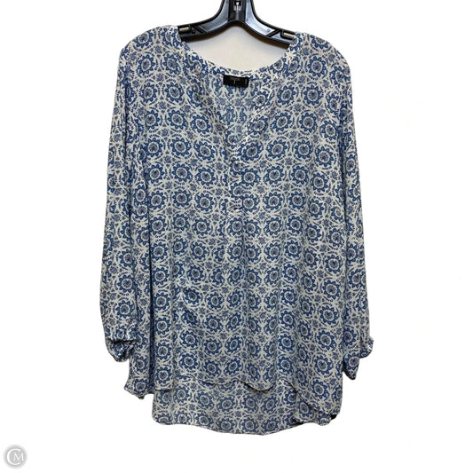 Blouse Long Sleeve By Tahari In Blue & White, Size: 2x