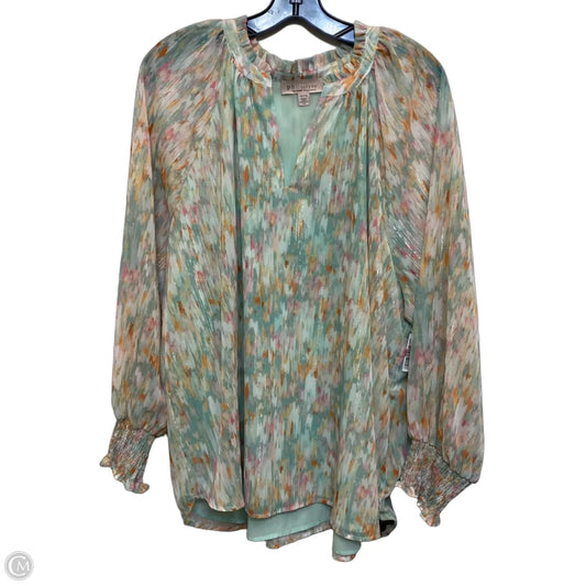 Blouse Long Sleeve By Philosophy In Green & Pink, Size: 2x
