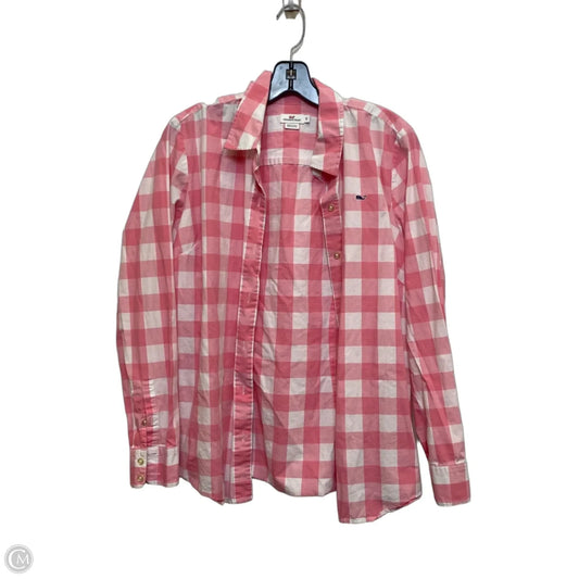 Top Long Sleeve By Vineyard Vines In Pink & White, Size: L