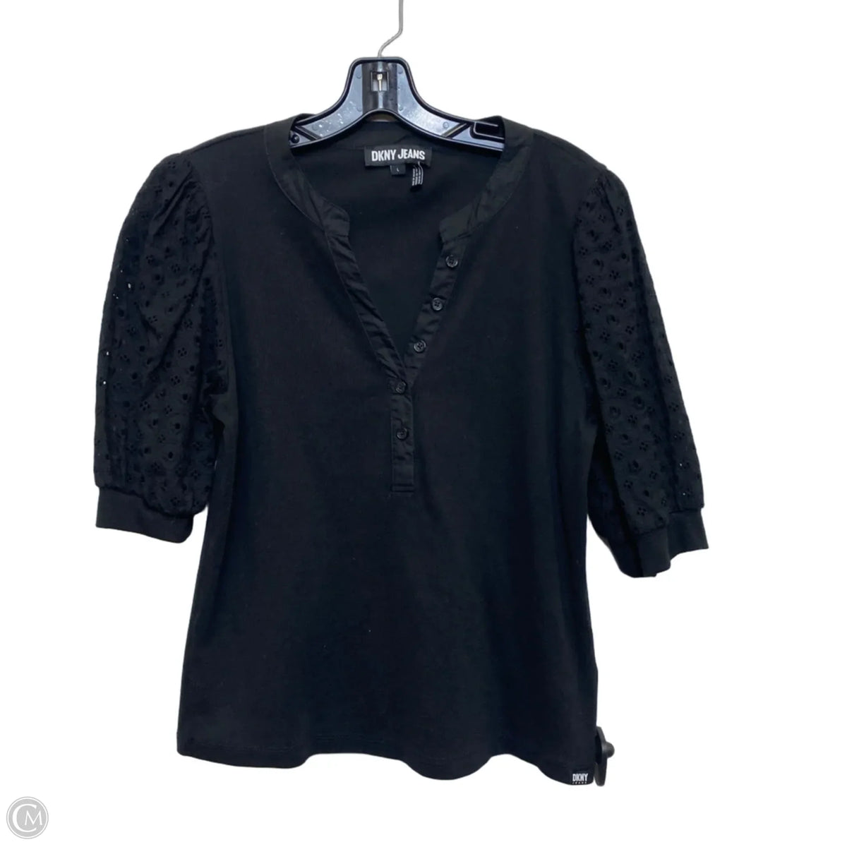 Top Short Sleeve By Dkny In Black, Size: L