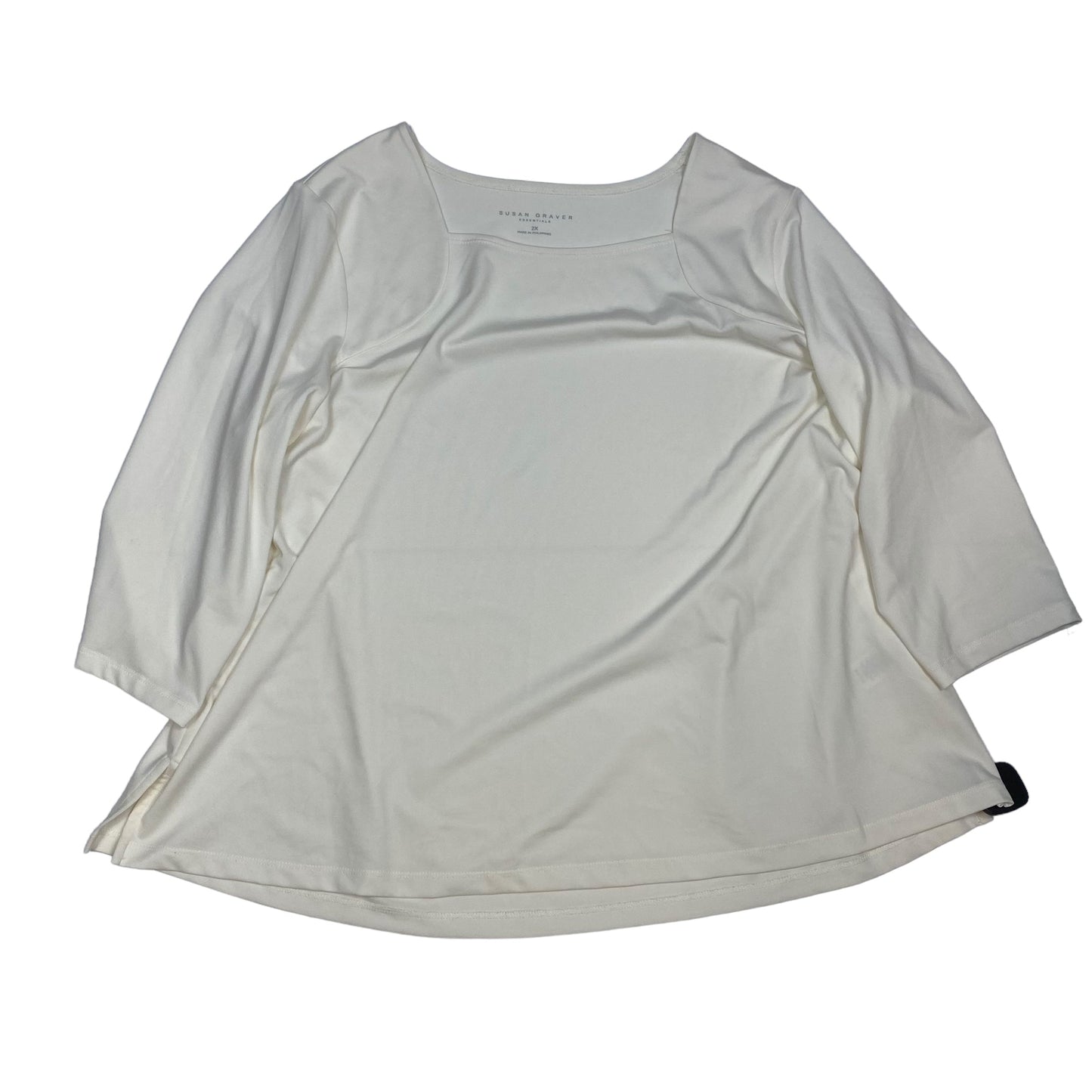 Top 3/4 Sleeve Basic By Susan Graver In Cream, Size: 2x