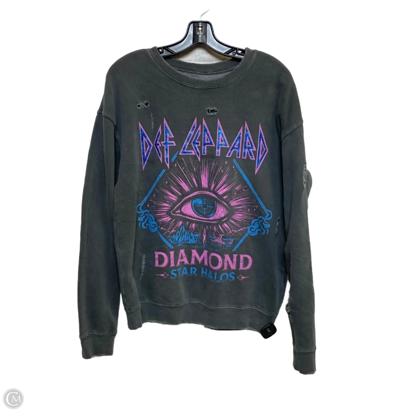 Sweatshirt Crewneck By Def Leppard In Grey, Size: S