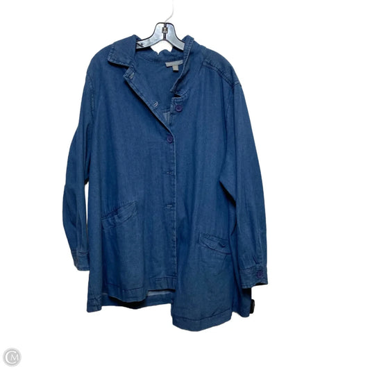 Jacket Shirt By Woman Within In Blue Denim, Size: 1x
