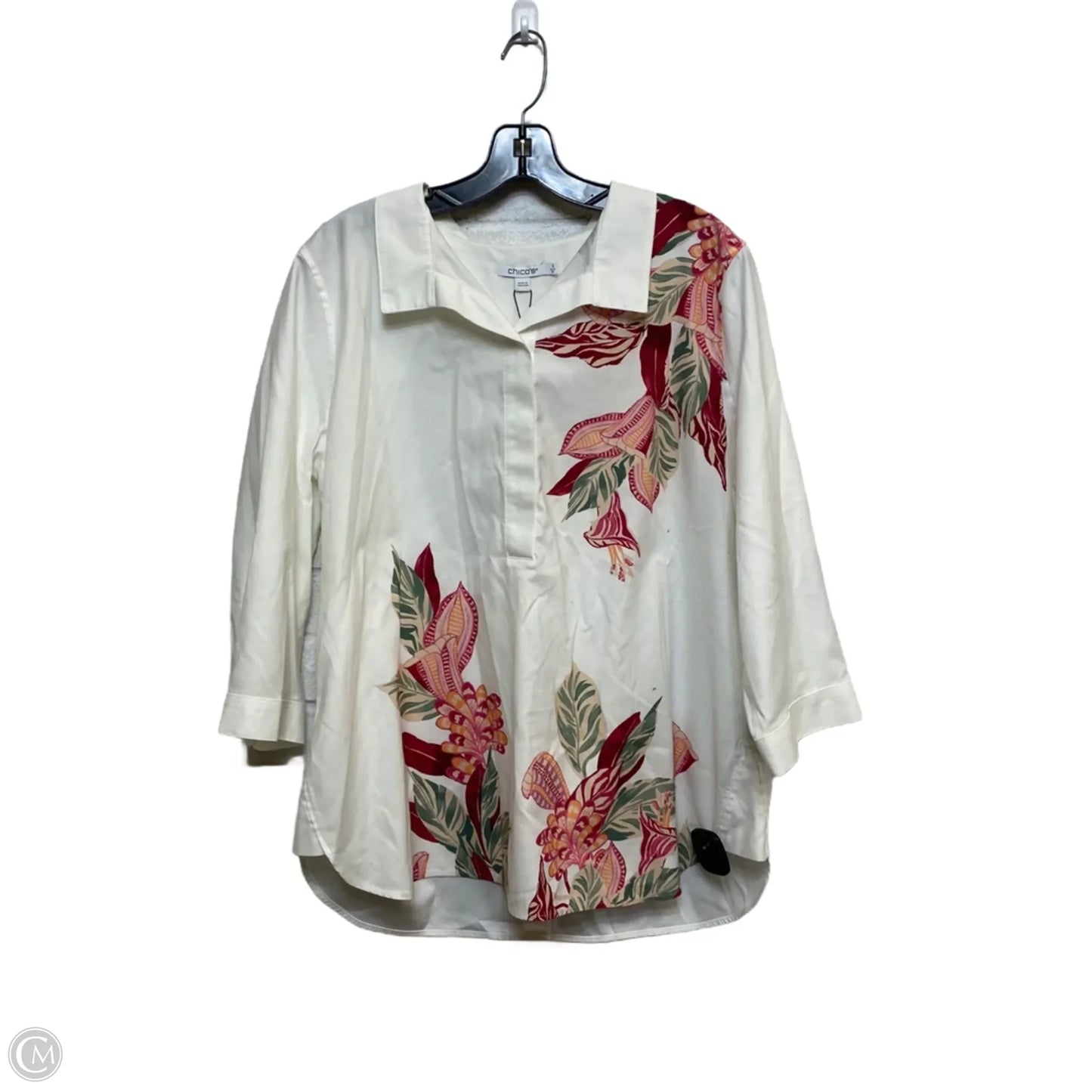 Top 3/4 Sleeve By Chicos In White, Size: L