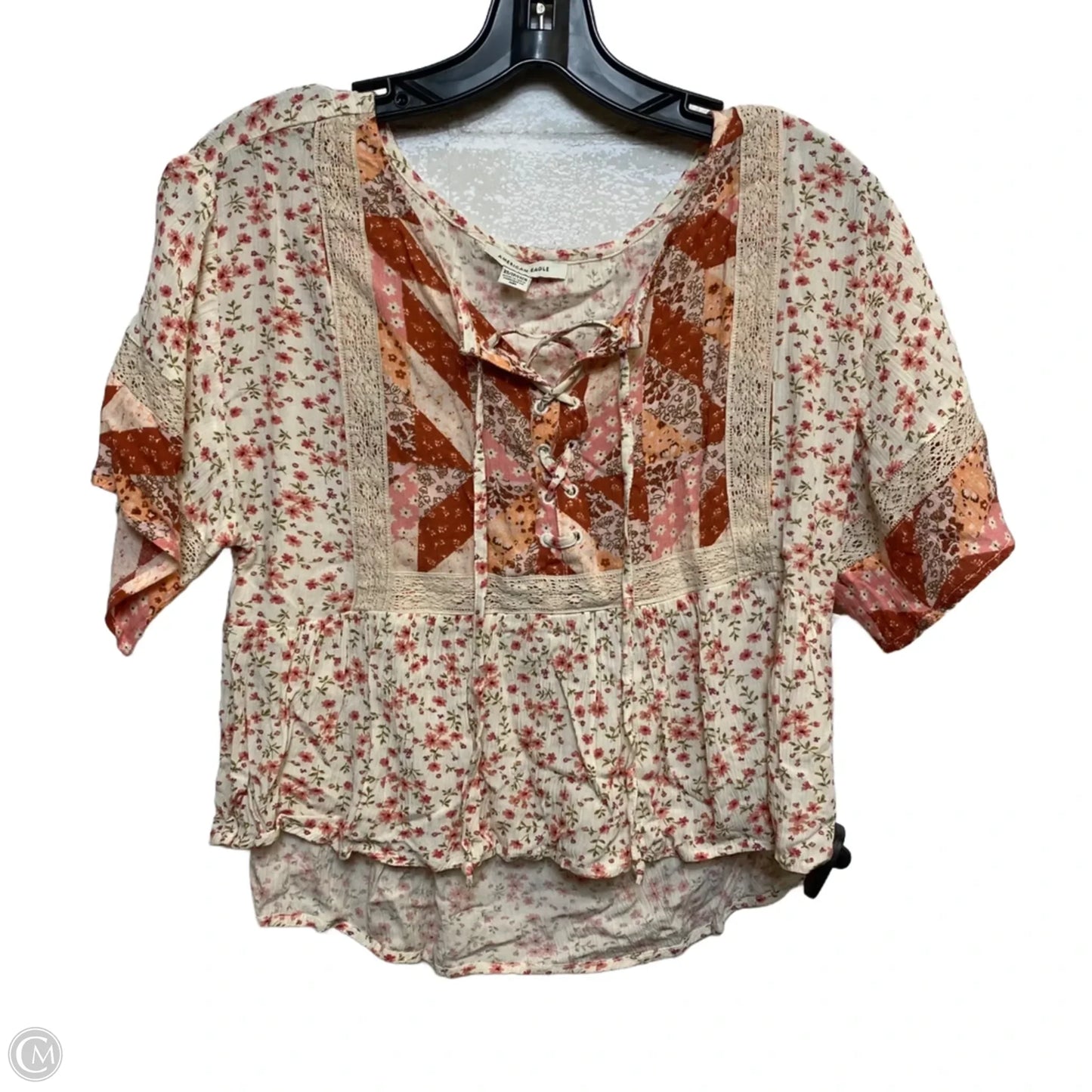 Top Short Sleeve By American Eagle In Cream, Size: Xs