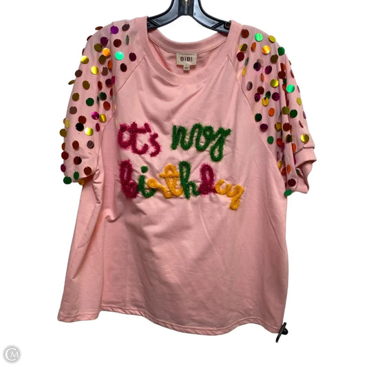 Top Short Sleeve By Bibi In Pink, Size: L