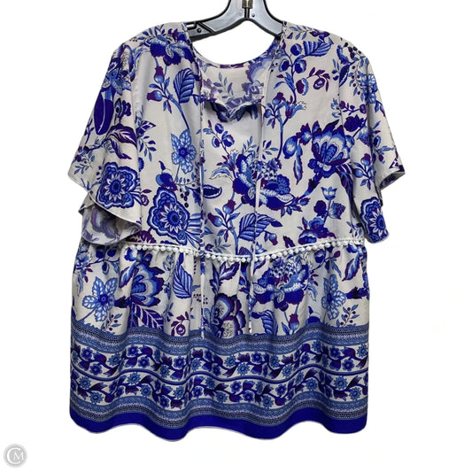 Top Short Sleeve By Shein In Blue & White, Size: 1x
