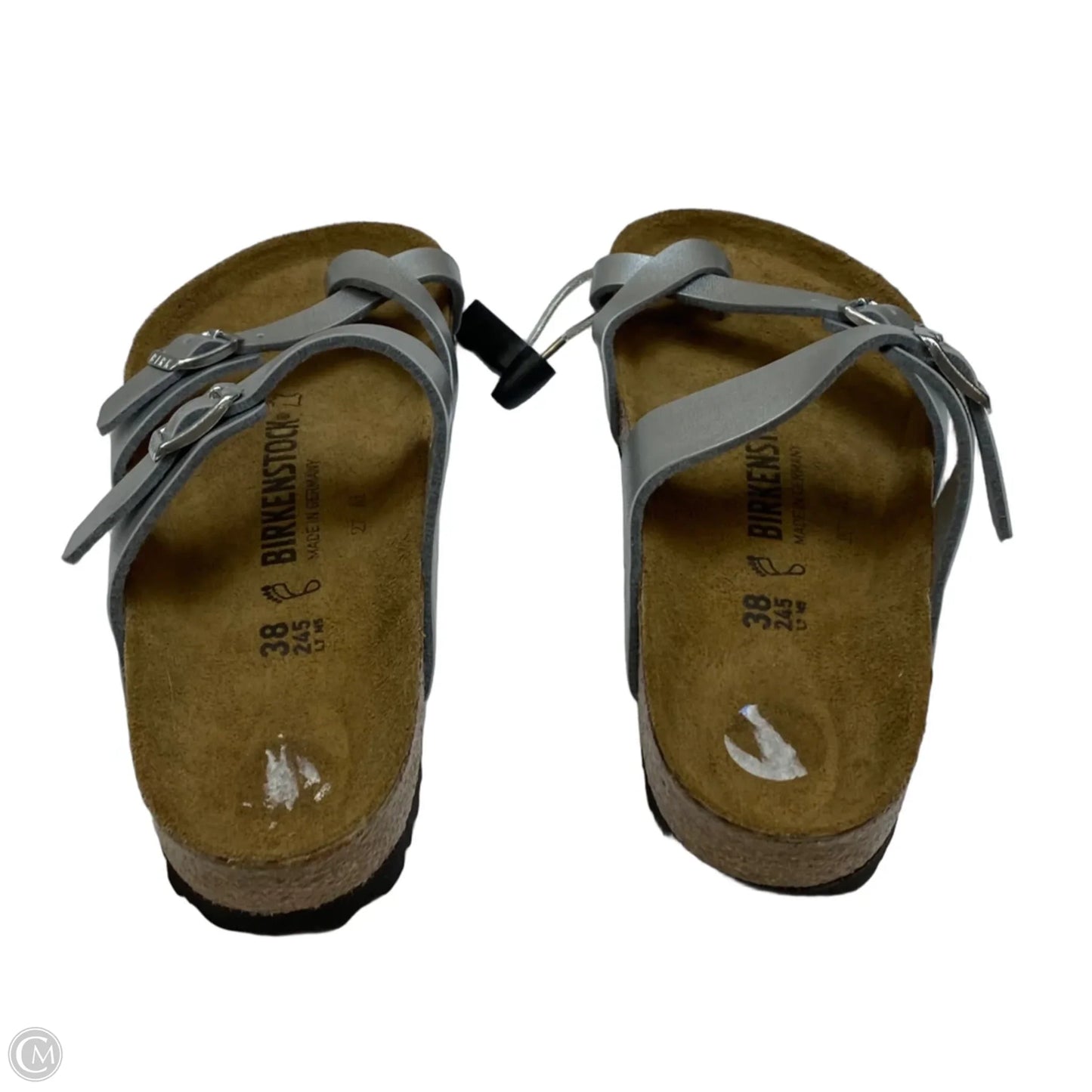 Sandals Flats By Birkenstock In Silver, Size: 7