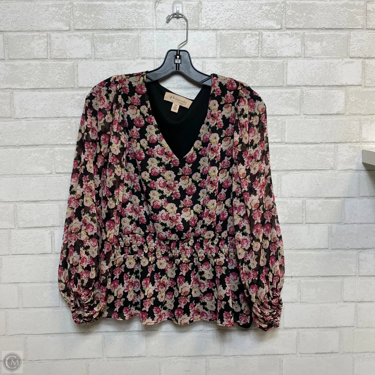 Top Long Sleeve By Philosophy In Black & Pink, Size: M