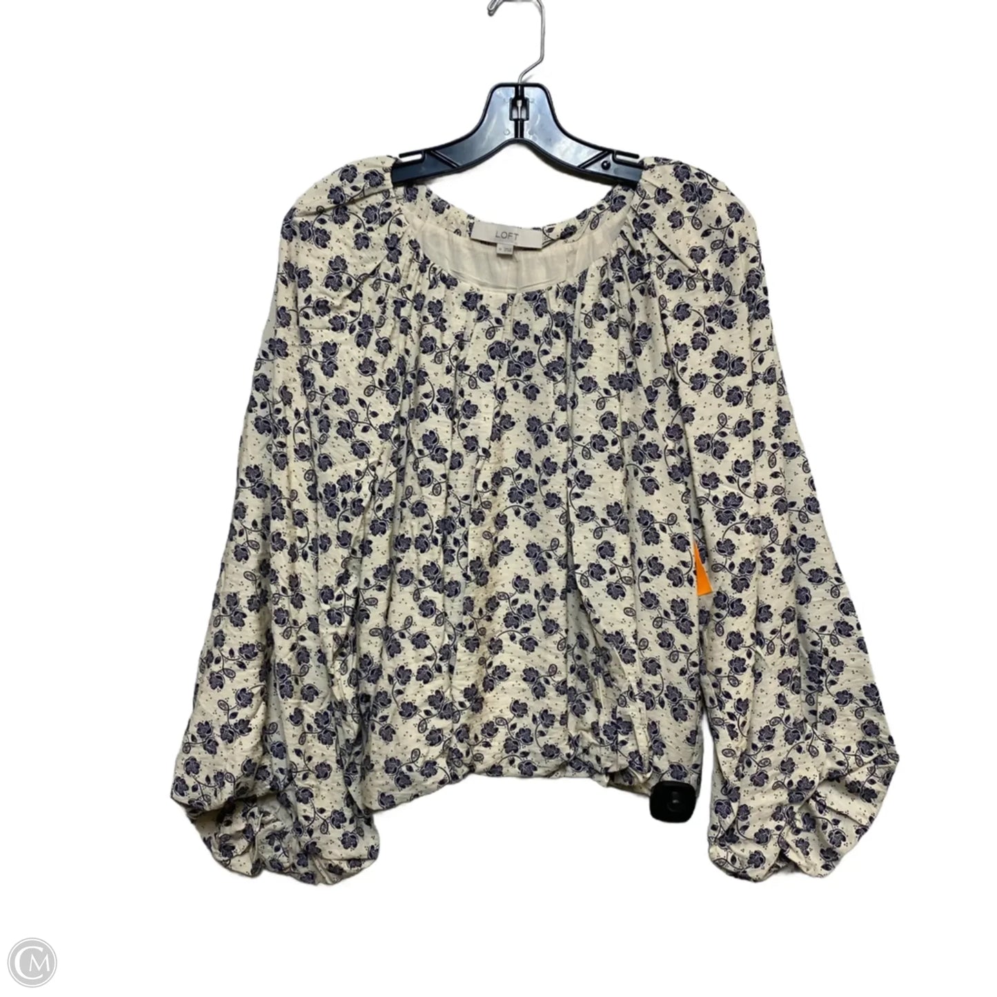 Top Long Sleeve By Loft In Blue & Cream, Size: M