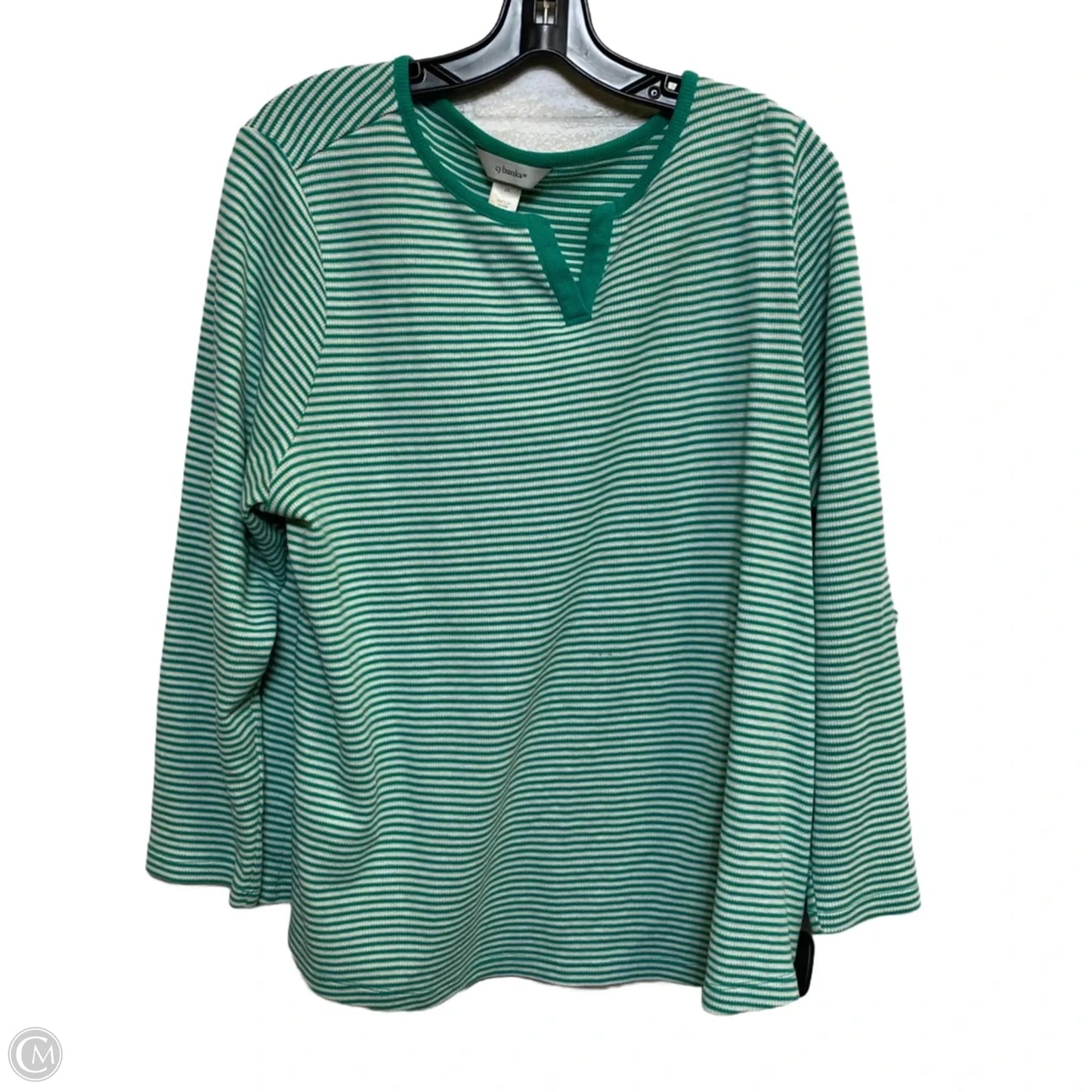 Top Long Sleeve By Cj Banks In Green & White, Size: 2x