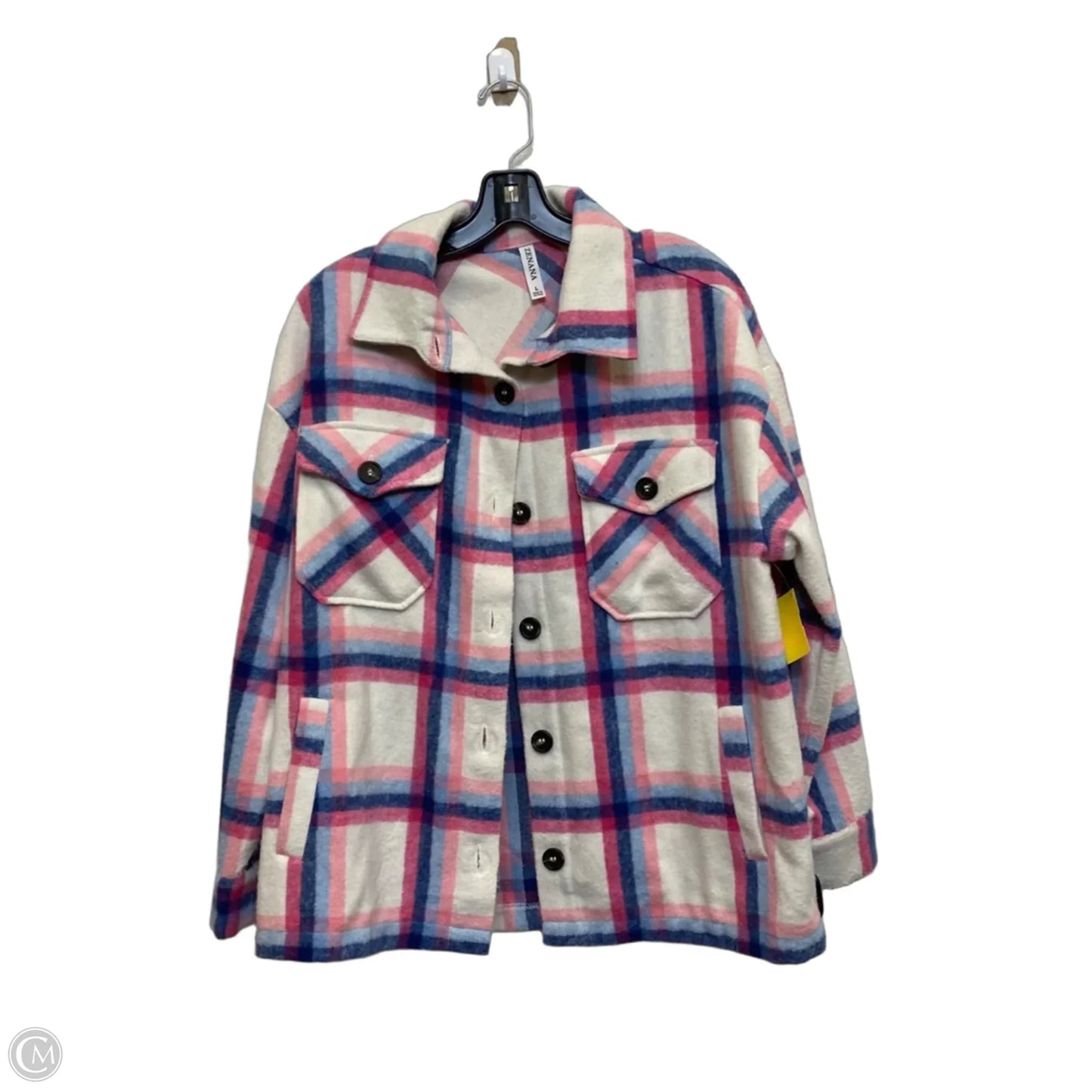 Jacket Shirt By Zenana In Blue & Pink, Size: L