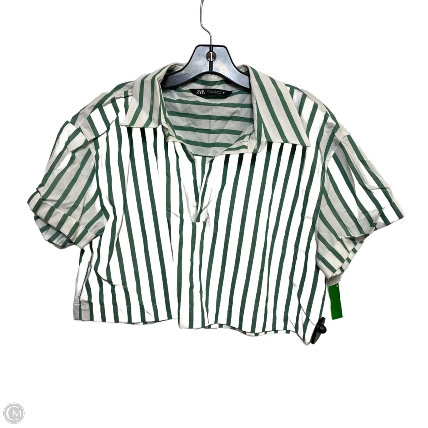 Top Short Sleeve By Zara In Green & White, Size: Xl