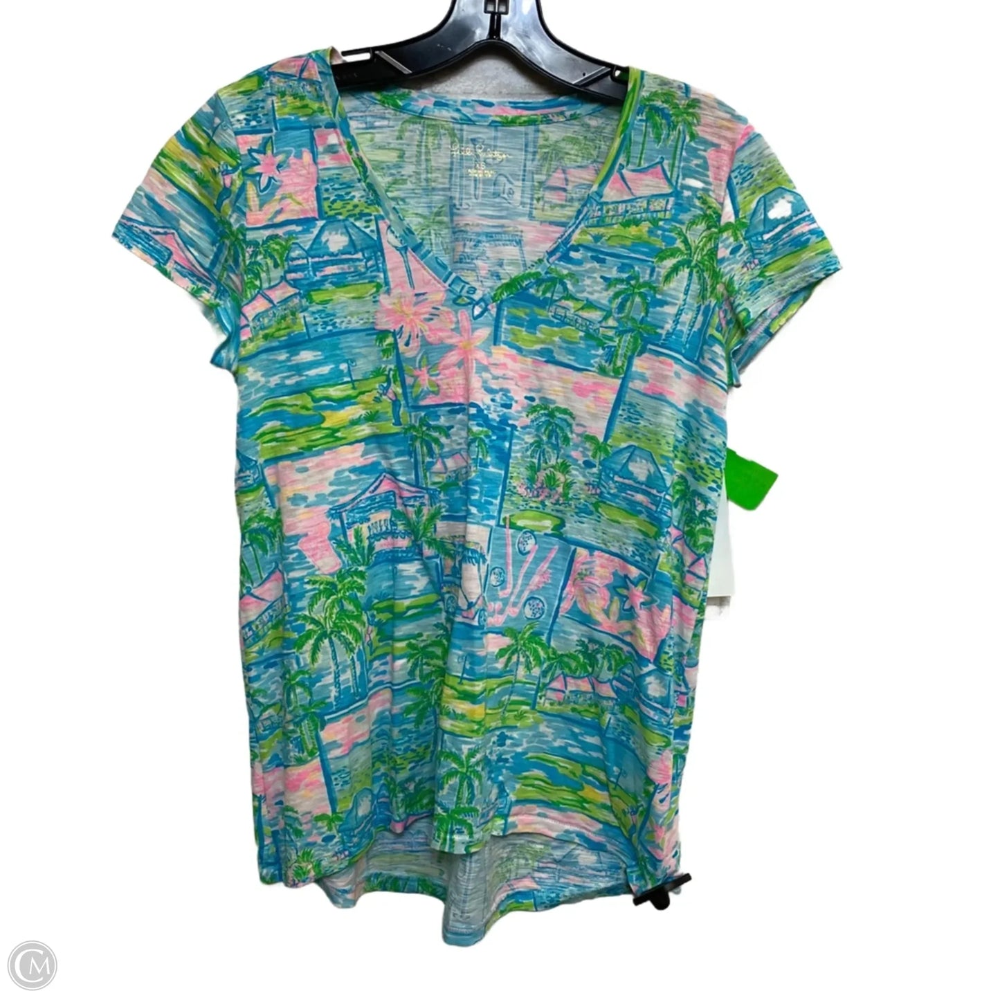 Top Short Sleeve Designer By Lilly Pulitzer In Blue & Green, Size: Xs