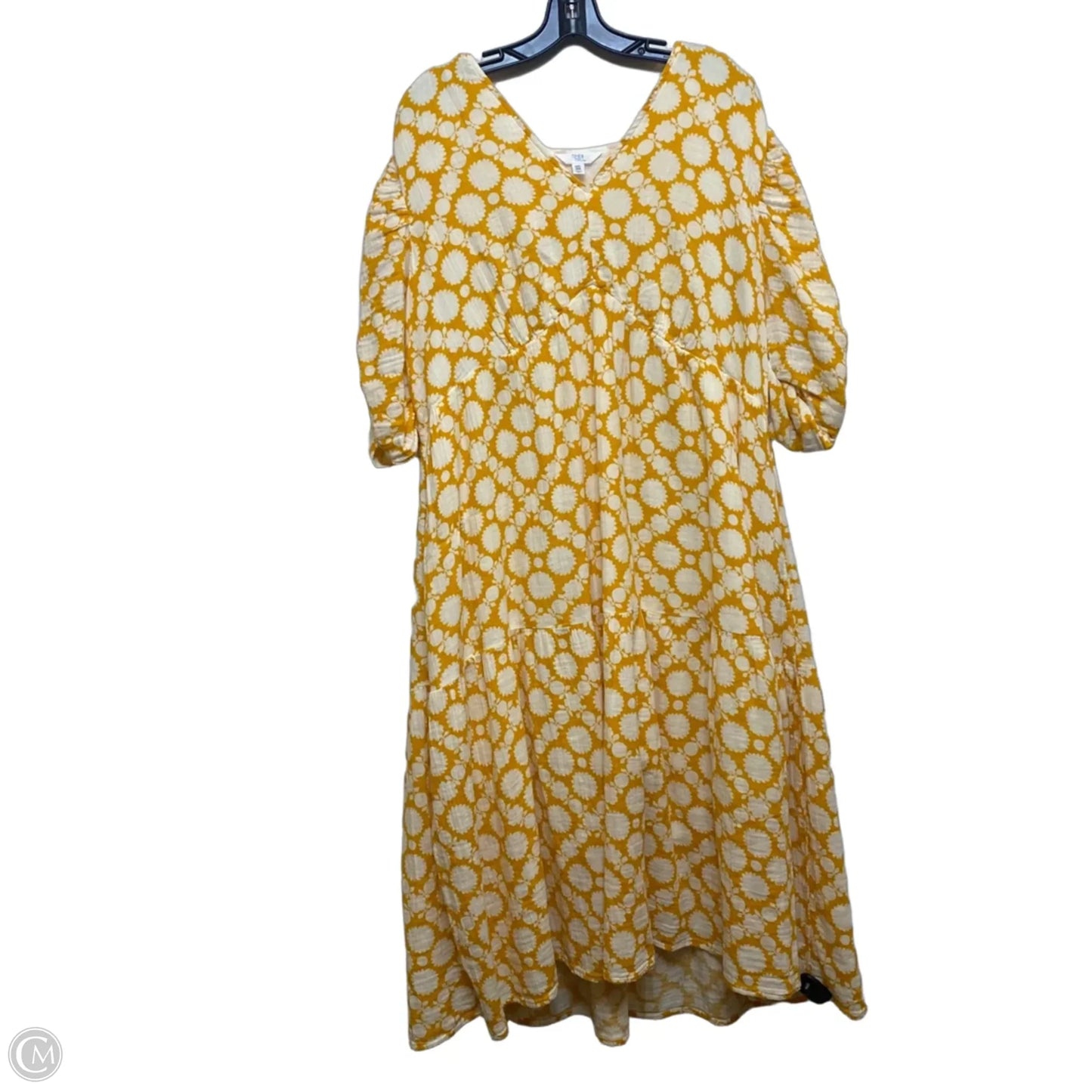 Dress Casual Short By Time And Tru In Cream & Yellow, Size: Xxl