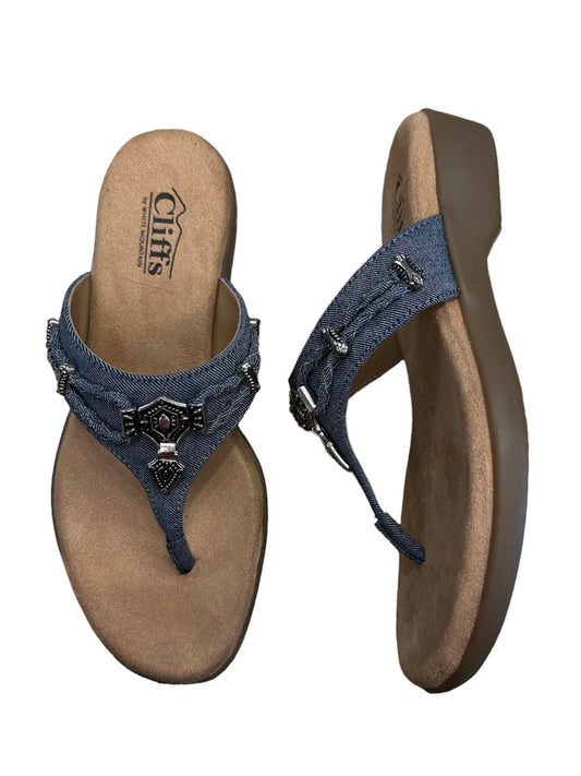 Blue Denim Sandals Heels Wedge White Mountain, Size 6.5