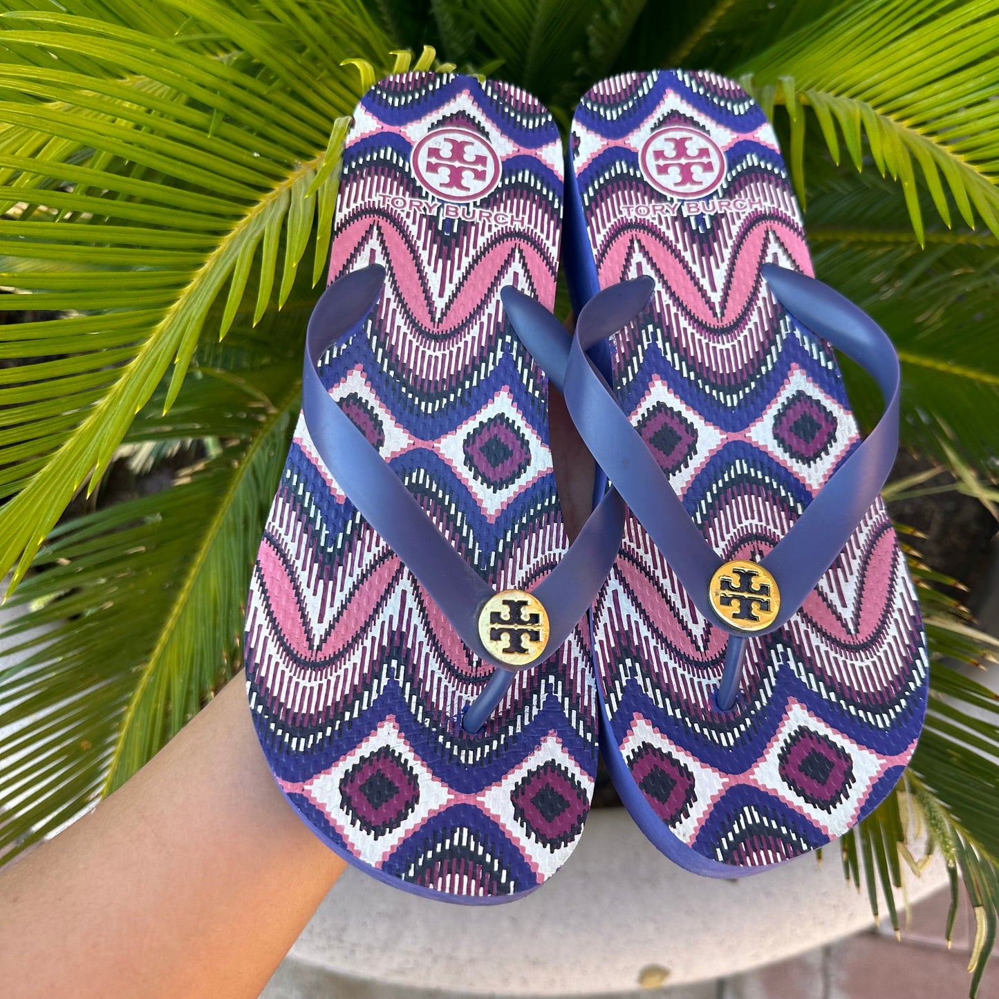 Purple Sandals Designer Tory Burch, Size 9
