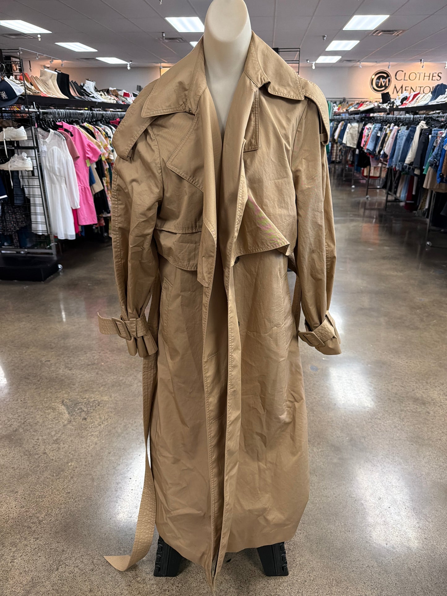 Coat Trench Coat By Clothes Mentor In Tan, Size:L