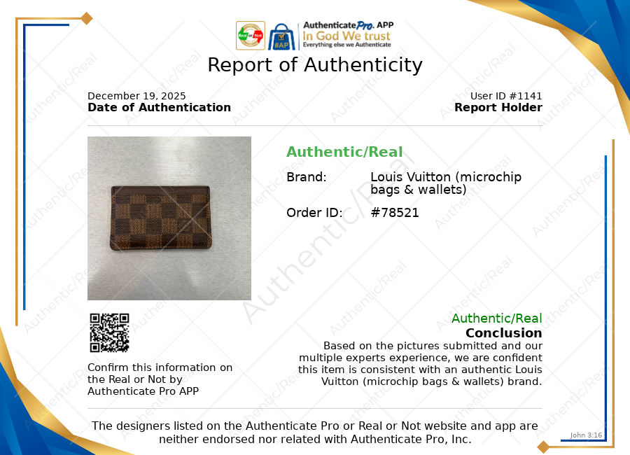 Id/Card Holder Luxury Designer By Louis Vuitton In Brown & Tan