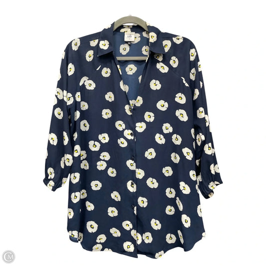 Top 3/4 Sleeve By Cabi In Blue & White, Size: S