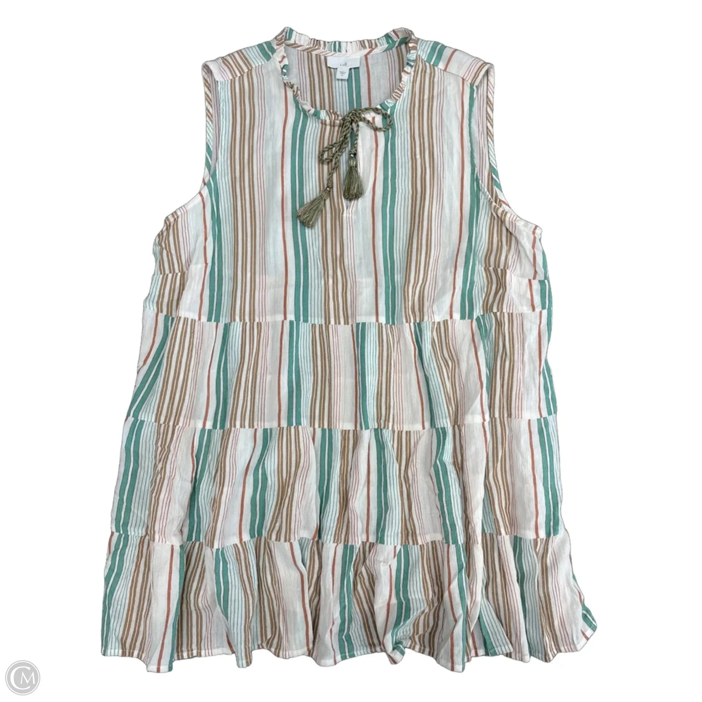 Top Sleeveless By J. Jill In Cream & Green, Size: Xl