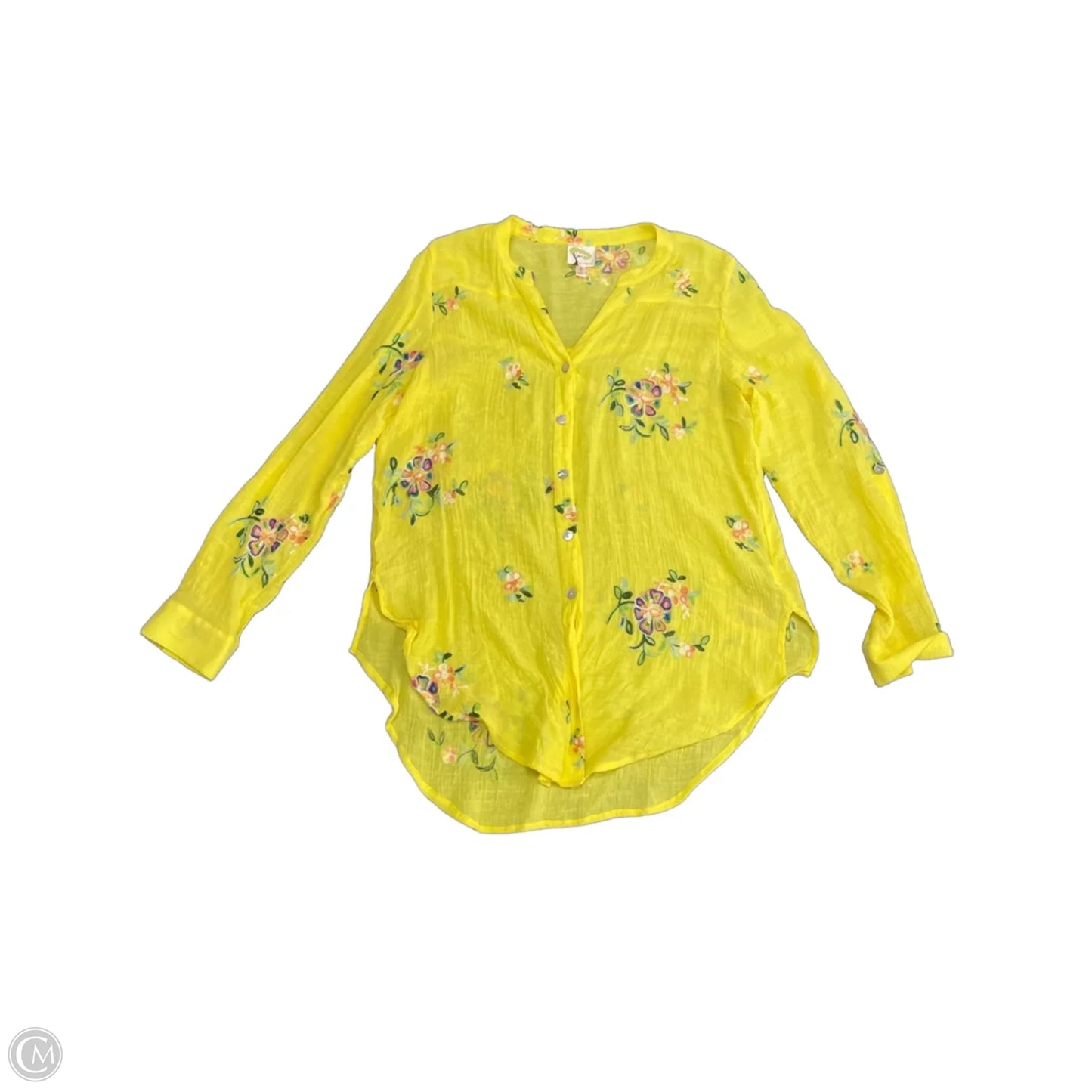 Top Long Sleeve By Figuero & Flower In Yellow, Size: L