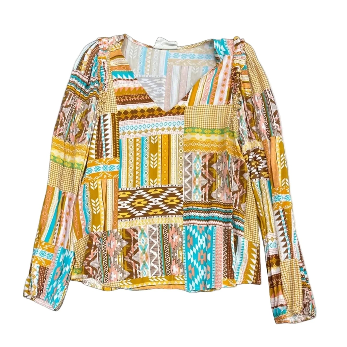 Top Long Sleeve By Savanna Jane In Blue & Yellow, Size: M