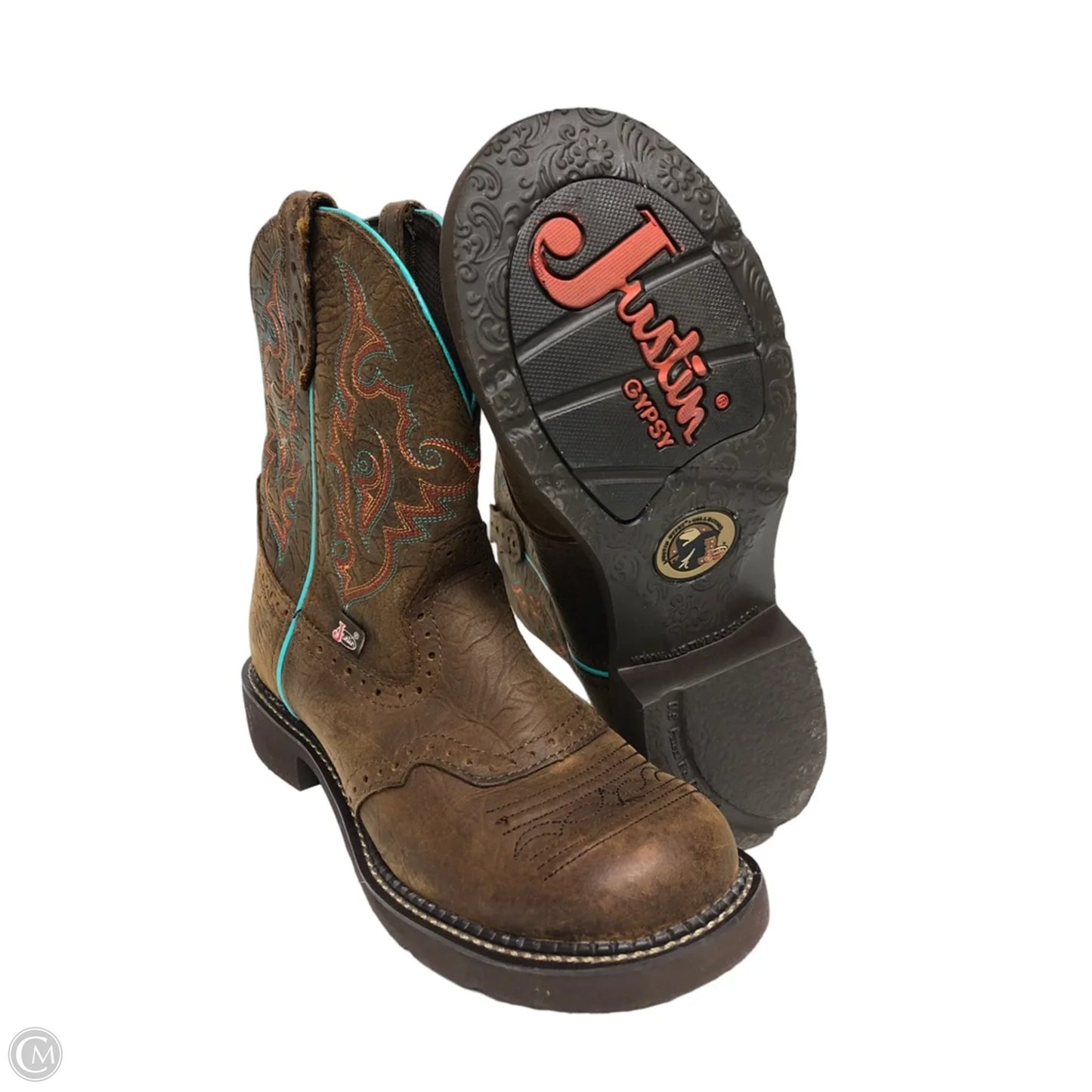 Boots Western By Justin In Blue & Brown, Size: 9.5