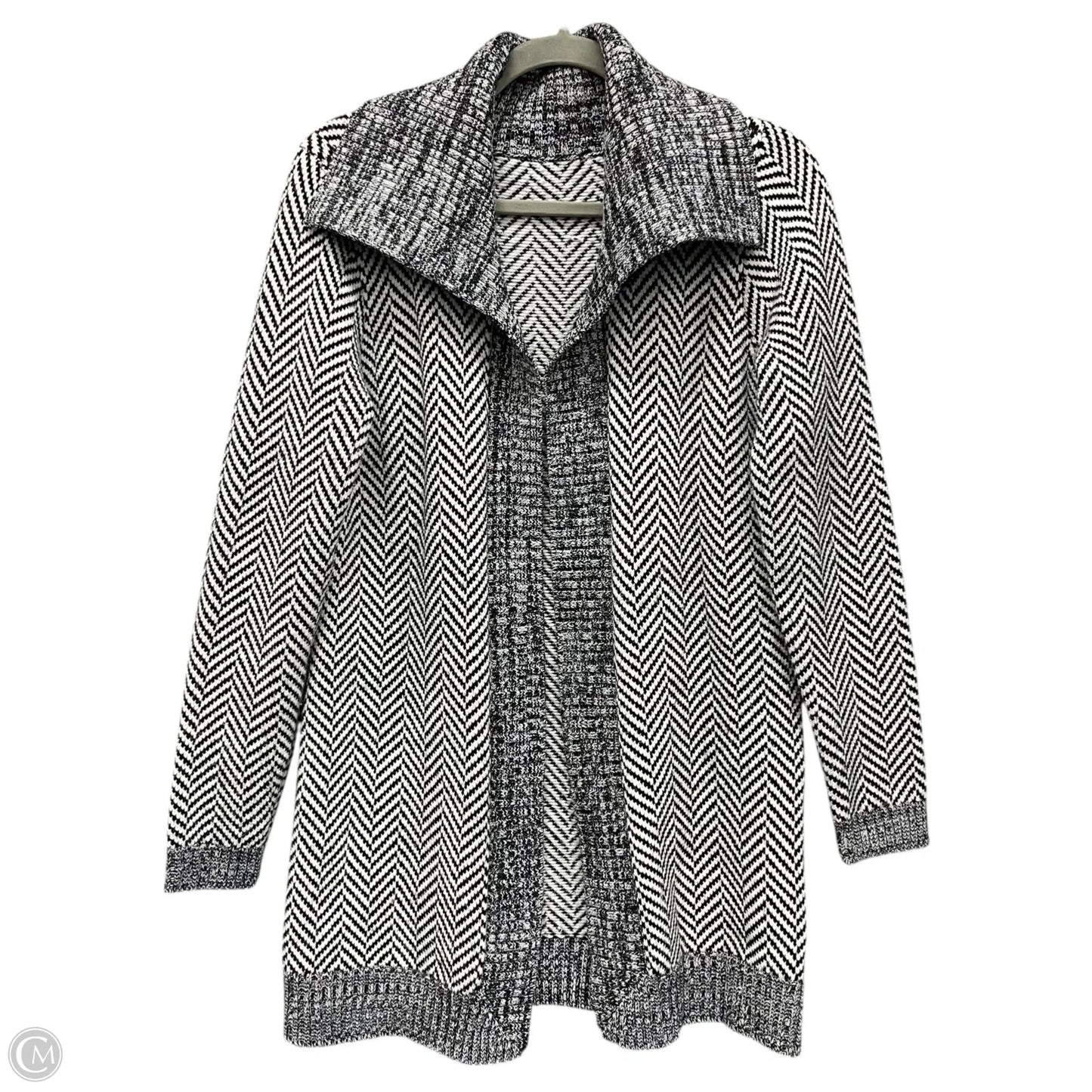 Sweater Cardigan By Clothes Mentor In Black & White, Size: M